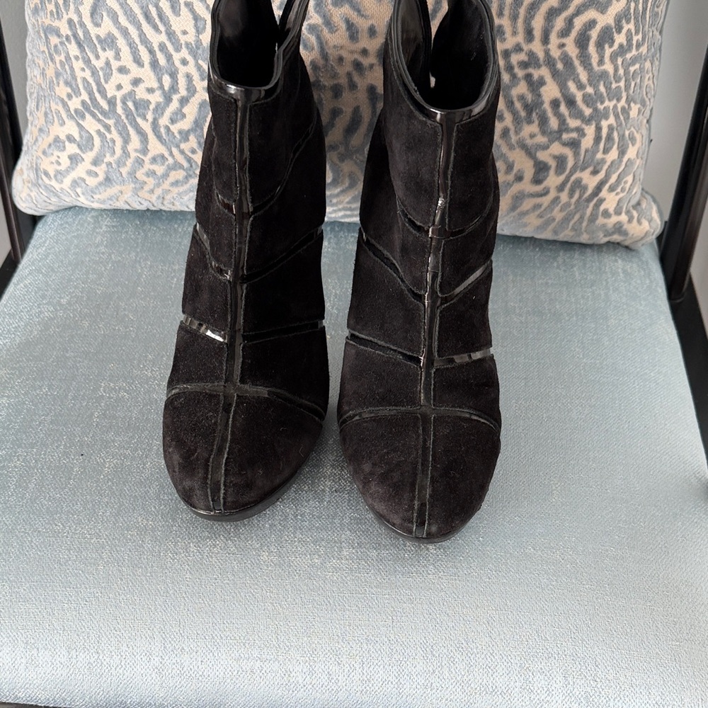 Franco Sarto Black Suede Paneled Ankle Booties